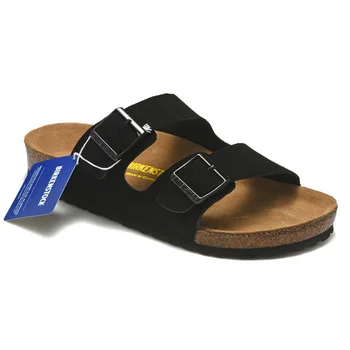Original Birkenstock Papuci De Piele De Căprioară Arizona Soft Sandale Femei Unisex Pantofi De Plaja Plută Sandale