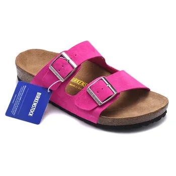 Original Birkenstock Papuci De Piele De Căprioară Arizona Soft Sandale Femei Unisex Pantofi De Plaja Plută Sandale