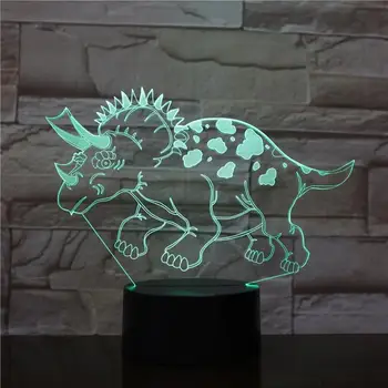 Noutatea 3D Lampa Iluzie Copii Lumina de Noapte LED-uri Bec USB Multicolor Parcul Jurassic Dinozaur, Dragon Triceratops Dragon cu Coarne