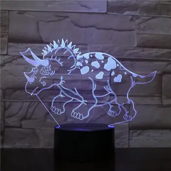 Noutatea 3D Lampa Iluzie Copii Lumina de Noapte LED-uri Bec USB Multicolor Parcul Jurassic Dinozaur, Dragon Triceratops Dragon cu Coarne