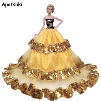 Aur Sequin rochii de Mireasa de Moda pentru Papusa Barbie Costume de Haine Mare de Rochii de Seara, Rochie de Petrecere 1/6 Păpuși cu Accesorii de Jucarie pentru Copii