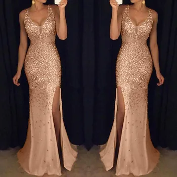 Partid rochie de noapte Femei Sequin Bal Sexy Aur rochii de domnișoară de Onoare a V Gâtului Lung Rochie de vara eleganta halat femme 2019