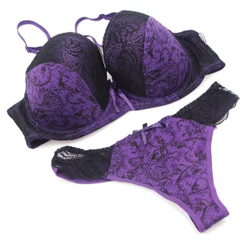 2020 Plus Dimensiunea Femei E Cupa Negru Violet Set de Lenjerie de corp Frumos Drăguț Flori Dantelă Sutien Sexy VS Push-Up Sutien Sutien + Chilot