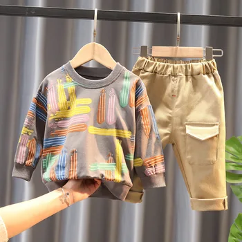 Primavara Toamna pentru Copii cu Dungi, O-Neck Costum Toddler T-Shirt Pantaloni 2 buc/seturi Copil de Moda Haine Băiat Copil Fată Imprimare Tricou