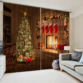 Merry Christmas Tree Fereastră Perdea Pentru Copii, Camera De Zi Bucatarie Cortina Acasă Draperiile Ferestrei Tratament Dropship