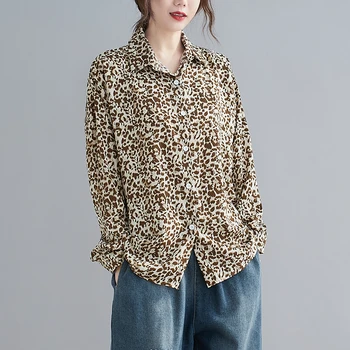 DIMANAF Femei, Plus Dimensiune Bluza Tricouri Topuri 2021 Leopard Sifon Maneca Lunga Tunica Vrac Butonul Cardigan Casual Primavara-Vara