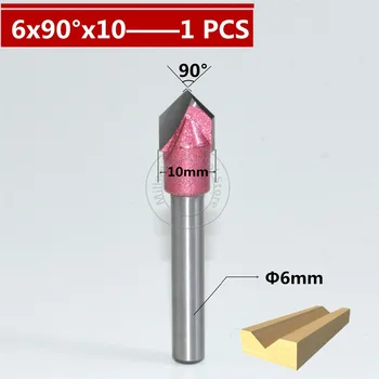 6mm*90degree*10mm-1buc,CNC Tungsten din oțel 3D V pic,instrument pentru prelucrarea Lemnului,PVC,MDF,Acrilic,Carbură solidă end mill,lemn freze