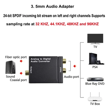 Optic Digital Stereo Audio SPDIF Toslink Coaxial Analog Convertor DAC Jack RCA Amplificator Audio Decodor Adaptor Convertor