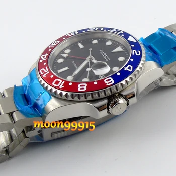 40mm parnis albastru/rosu bezel GMT safir automatic mens watch