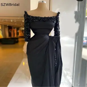 New Sosire Spandex Negru rochii de Seara pentru femei cu maneci Lungi rochii de seara cu Paiete Dantelă Abaya dubai rochie Lunga