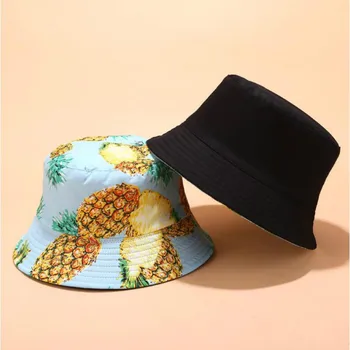 Moda Tipărite Fructe Reversibile Bucket Hat Pentru Femei, De Bumbac, Două Laterale Purta Florale De Pescuit Capac De Vară Pe Plajă Feminin Soare Panama