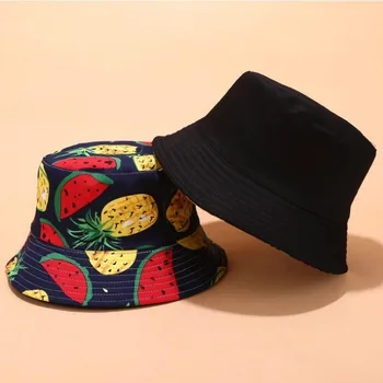 Moda Tipărite Fructe Reversibile Bucket Hat Pentru Femei, De Bumbac, Două Laterale Purta Florale De Pescuit Capac De Vară Pe Plajă Feminin Soare Panama