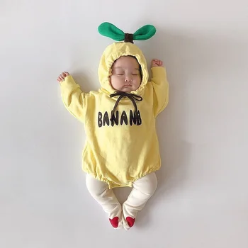 Toamna Iarna Fetita Bodysuit Copilul Băiat Bebe Salopetă cu Glugă Roșie cu Mere Banane Portocale costum