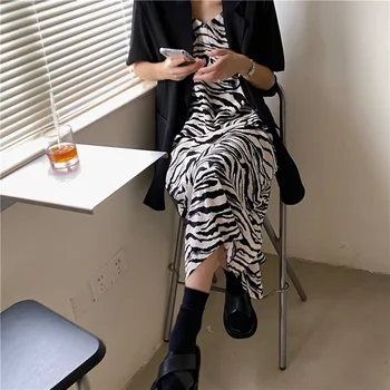Mazefeng 2020 Nou Sexy V-neck Rochie la modă de Moda pentru Femei de Femei cu Maneci Lungi Rochie Retro Elegant Model Zebra Rochii Lungi