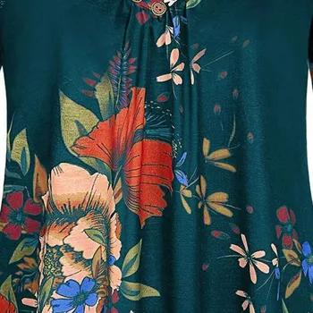 Femei Flori Print V-neck Butonul Bluza Topuri Tricou Plus Dimensiune Maneca Lunga Laminate Maneca Lunga Topuri Doamnelor Tunique Femme #CN