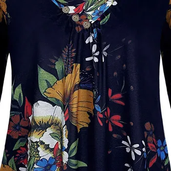 Femei Flori Print V-neck Butonul Bluza Topuri Tricou Plus Dimensiune Maneca Lunga Laminate Maneca Lunga Topuri Doamnelor Tunique Femme #CN