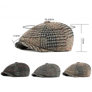 RoxCober Pălării de Iarnă Lână Cald Îngroșa vânzător de ziare Capace pentru barbati Vintage Octogonal Detectivul Pictor Palarii Retro Capace Plate 399