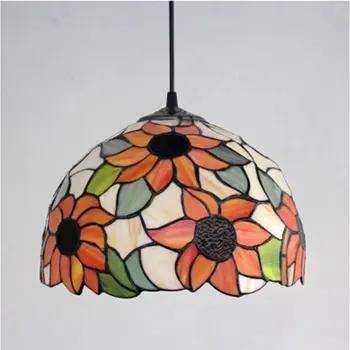 Boem de floarea-soarelui pandantiv lumini pastorală țară stil Tiffany dormitor sufragerie lampa Mediteraneene, bar lampa 0057
