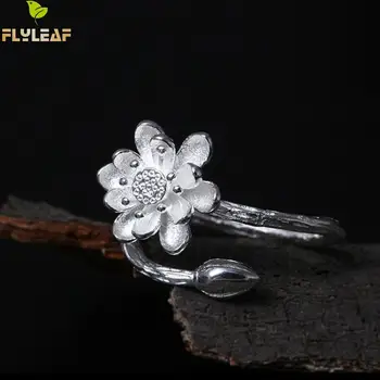 Flyleaf Argint 925 Floare De Lotus Deschisă Inele Pentru Femei De Înaltă Calitate Elegant Lady Moda Bijuterii