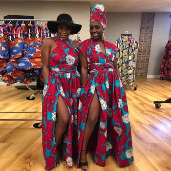 Siskakia Varietate Poartă Pe umăr Bandaj O Linie Rochie Lunga Etnice din Africa de Femei de Îmbrăcăminte Sexy Backless Split Maxi Rochii