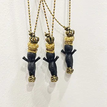 XL15895-i35 Amorita boutique păstrătorul coroanei Hiphop style black angel baby lanț lung pandantiv femei și bărbați colier