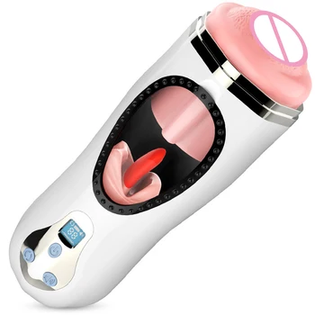 Pocket Pussy Vagin+Gura Limba Linge Vibrator Încălzire Voce De Sex Masculin Masturbator Cupa Penis Suge Masaj Vaginul Real Jucării Sexuale.
