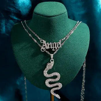 Punk, Hip-Hop Crystal Snake Înger Pandantive Coliere pentru Femei Multistrat Răsucite Lanț Cravată Colier Simplu de Design de Bijuterii Noi