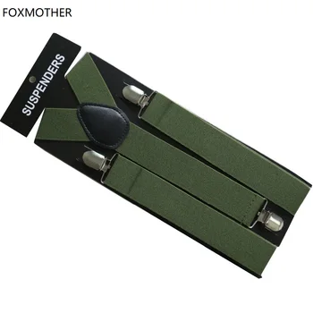 FOXMOTHER Noi de 3,5 cm Lățime Clip Reglabil Pe Armata Verde Culoare Simplu Bretele Pentru Barbati