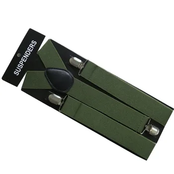 FOXMOTHER Noi de 3,5 cm Lățime Clip Reglabil Pe Armata Verde Culoare Simplu Bretele Pentru Barbati