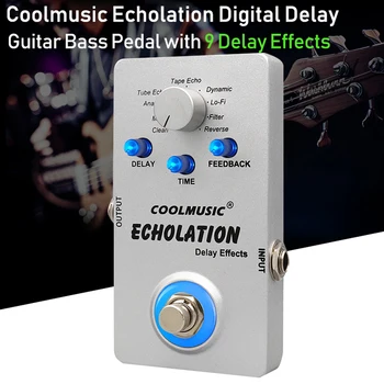 COOLMUSIC Chitara Electrica Digital Delay Pedala cu 9 Efecte de Întârziere, True Bypass Complet Coajă de Metal de Culoare Argintie