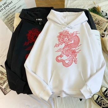 Hanorac De Iarna Streetwear Topuri Femei Hoodie Ulzzang Harajuku Kawaii Vigtage Chineză Dragon Print Jachete Casual Hoody Femei