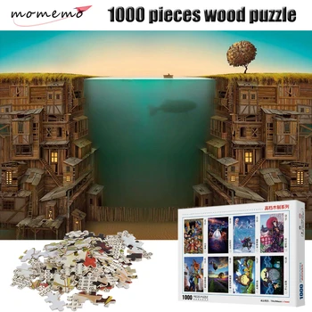 MOMEMO Pescuit 1000 Piese Puzzle din Lemn 2mm Grosime Jigsaw Puzzle Jucarii Educative pentru Copii pentru Adulti Asamblarea Puzzle-uri, Jucarii si Cadouri