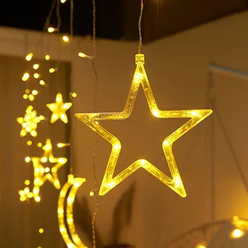 În aer liber, Twinkle Șir de Lumini 220V UE NE Plug Luna Stele LED Perdea Lumini de Vacanță Festivalul de Decor de Crăciun Zână Ghirlande