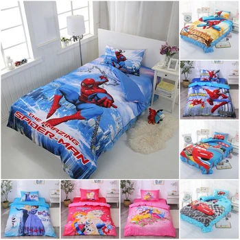 Disney Avenger Spiderman Desene animate Printesa Carpetă Acopere Set pentru Baieti Kids Bumbac lenjerie de pat Twin Singur Decor Dormitor Lenjerii de pat