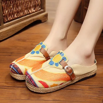 Femei Pantofi De Panza Papuci De Floarea Soarelui Stil Național De Cânepă Rotund Toe Flip Flop Plat Platforma Creatoare De Moda Confortabil Haimana