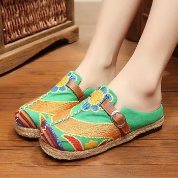 Femei Pantofi De Panza Papuci De Floarea Soarelui Stil Național De Cânepă Rotund Toe Flip Flop Plat Platforma Creatoare De Moda Confortabil Haimana