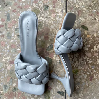 2020 Lux Slide-uri de Femei 7cm Tocuri inalte Catâri Fetish Vara Sandale cu Tocuri Joase Papuci de Bal Platforma Stripteuză Albastru Pantofi de Moda