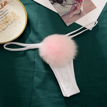 Femei Sexy Thong Pantie Iepure Drăguț Coada G-String Minge de Blana Bikini T-Spate Cosplay Lenjerie de corp exotic chilotei