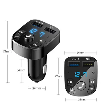 Auto Hands-Free Wireless, Bluetooth, Transmitator Fm Mp3 Player Dual Usb Încărcător potrivit pentru Dispozitive Echipate cu tehnologie Bluetooth
