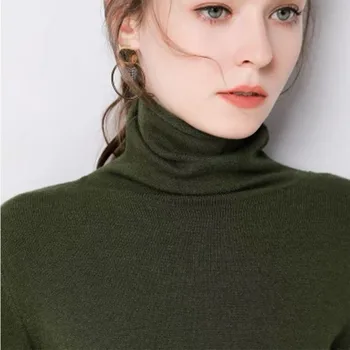Femei toamna și iarna noua gramada de înaltă gât pulover pulover femei cu mâneci lungi culoare solidă plus dimensiune tricotate bottom tricou