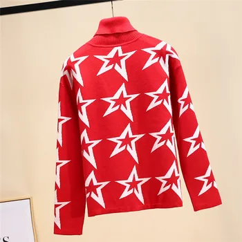 2020 Primăvară Harajuku Femei Red Black Star Print Pulovere Tricotate Pulovere Stil Coreean De Sex Feminin Gros Pulover Guler Jumper