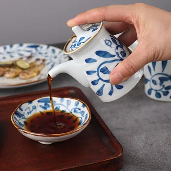 FANCITY Japonez stil retro ceramice condimente borcan de sos de soia otet de sticla de bucătărie de uz casnic cu capac oțet vas ulei, vas resta
