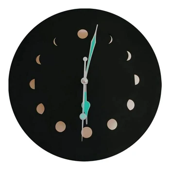 Din lemn 3D Ceas de Perete Retro Stil Faza de Luna Lemn Fluorescente Ceas de Perete Mut Cu Iluminare din spate Simplu Decor Acasă