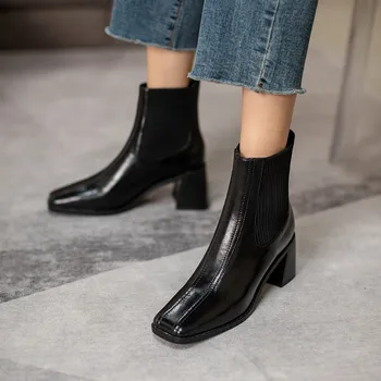 FEDONAS Concis Designer Chelsea Cizme Tocuri 2020 Toamna Iarna Pantofi cu Tocuri de Femeie Tocuri din Piele de Bază Glezna Cizme
