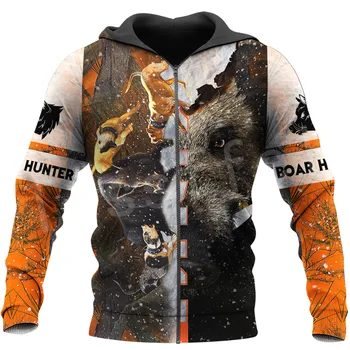 Tessffel mai Noi Boar Hunter Animal de Vânătoare Camuflaj Tatuaj 3DPrint Pulover Newfashion streetwear Zip/Bluze/Hanorace/Jacheta N-1
