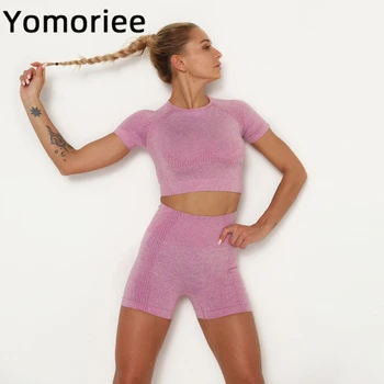 Rularea Yoga Set Pentru Femei Sală de Sport Antrenament Antrenament de Două bucata Set Tricotat Sexy Respirabil fără Sudură Culoare Solidă Yomoriee
