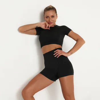Rularea Yoga Set Pentru Femei Sală de Sport Antrenament Antrenament de Două bucata Set Tricotat Sexy Respirabil fără Sudură Culoare Solidă Yomoriee