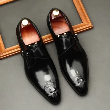Bărbații Italieni Formale Rochie Pantofi Negri Din Piele Curea Birou De Nunta De Moda Din Piele De Bază A Subliniat Toe Oxford Mens Pantofi