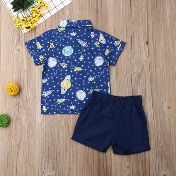 Copii Baby Boy Haine Set 2019 Copilul de Vara Maneca Scurta Albastru Formale Domn Univers Tricou, pantaloni Scurți de Îmbrăcăminte 2 buc