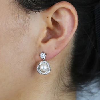 Moda Bijuterii Simulate Perla Picătură Cercei Drăguț Bowknot Legăna Cercei Pentru Femei Strălucitoare De Cristal Bijuterii De Nunta Elegant